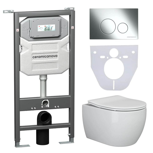 Комплект подвесной безободковый унитаз Ceramica Nova Play + инсталляция с клавишей смыва, хром глянцевая CN3001_1001CH_1000