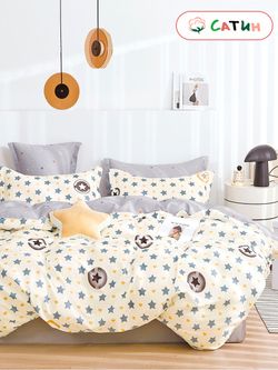 Постельное белье сатин Milky Garden "Defense/Defense (компаньон)" 1,5-сп Наволочка 50х70 см 1 шт Простынь 150x215 см Пододеяльник 145x215 см