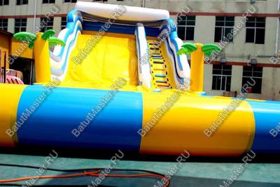 Надувной водный батут с бассейном «Пляжный оазис», 15*5.5*6.5 м