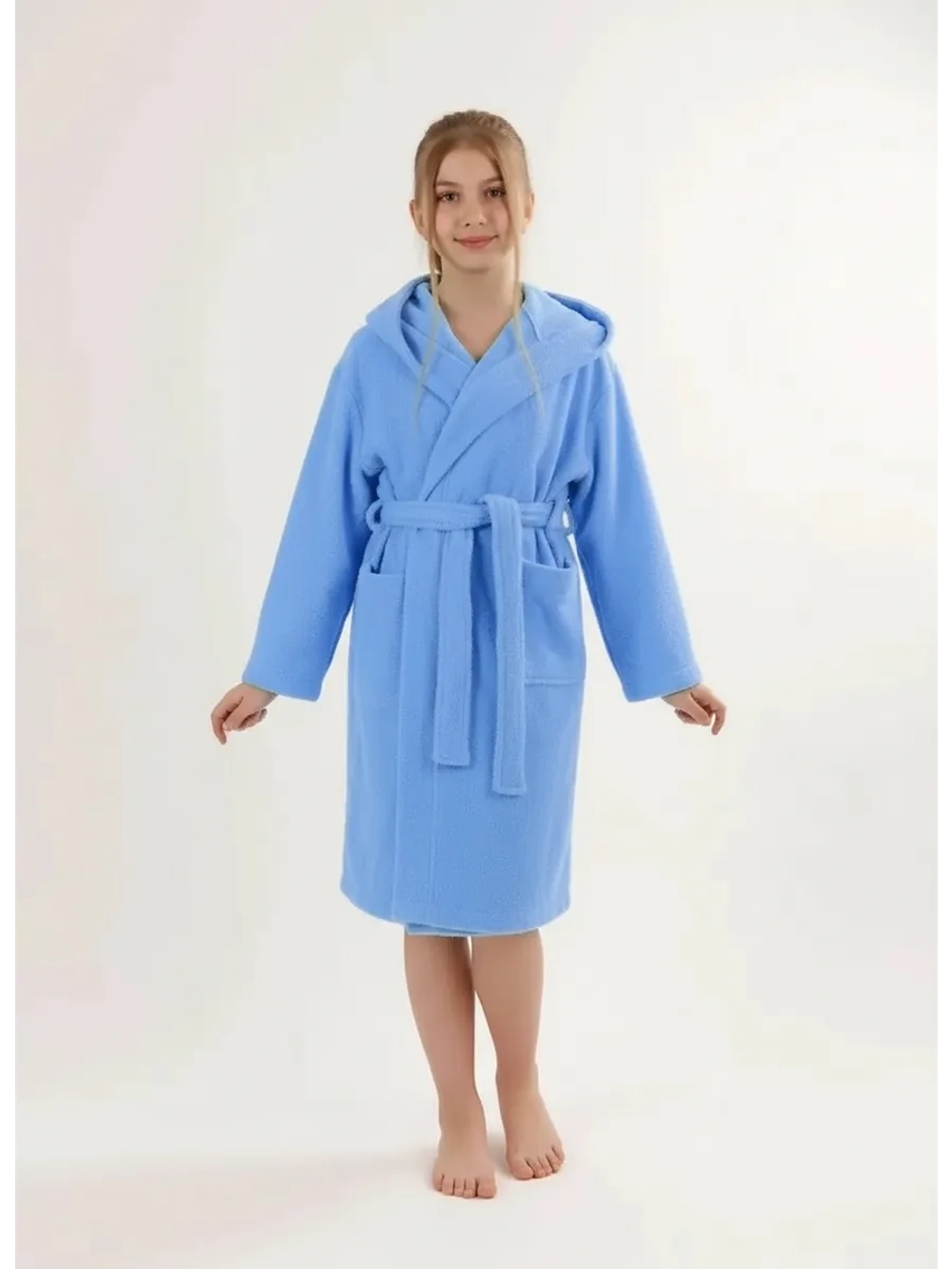 Халат детский махровый "Элит" с капюшоном, цвет: 012-Голубой