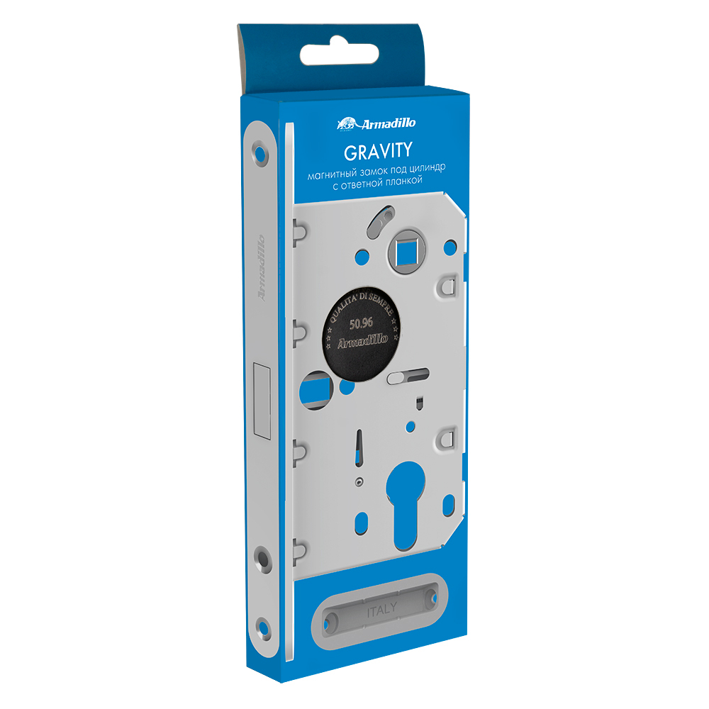 Замок межкомнатный магнитный под цилиндр с ответной планкой GRAVITY G02.190.50.85 BL черный