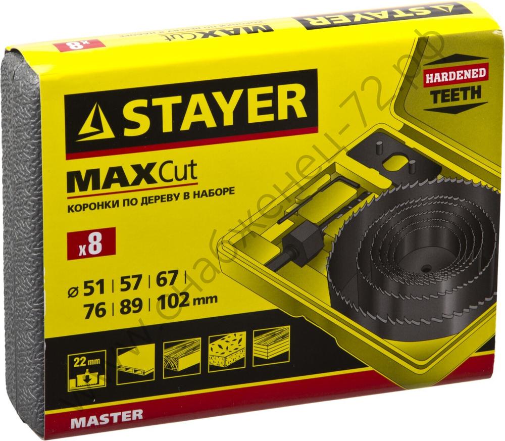 STAYER Maxcut 6 шт, 51-102 мм, Набор кольцевых коронок по дереву (29600-H8)