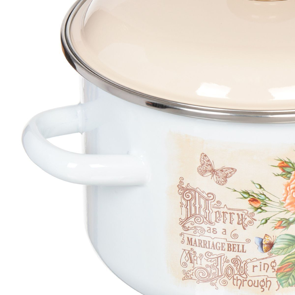 Кастрюля сталь, эмал, 4 л, с крыш, СтальЭмаль, Мэри белоснежная, 6RD201M, индукц