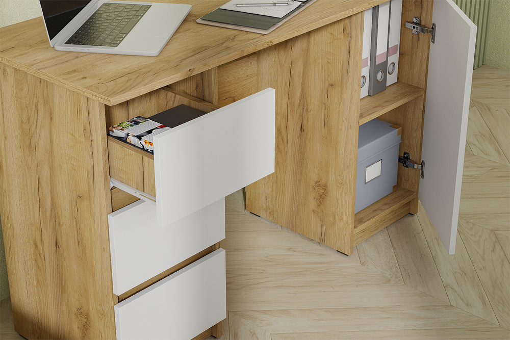 Стол письменный 120 см Денвер, Дуб золотой, белый шагрень