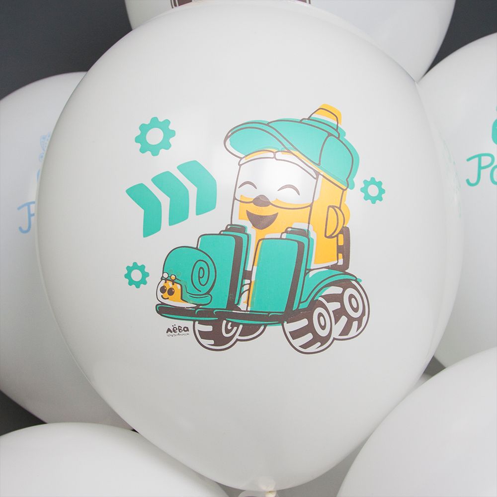 Шар (12''/30 см) Грузовичок Лёва, С Днем Рождения!, Белый (200), пастель, 2 ст, 25 шт.