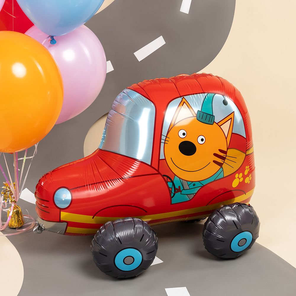 Шар 3D (29''/74 см) Фигура, Три Кота, Компот в машинке, 1 шт. в уп.