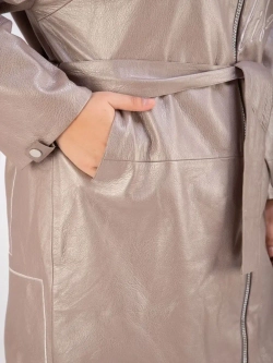 Кожаный плащ длинный с капюшоном пальто