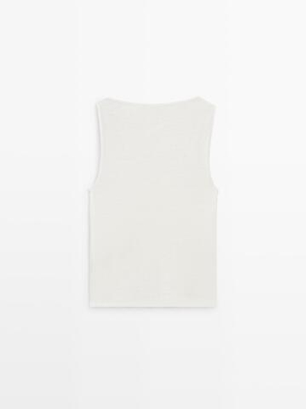 Massimo Dutti Топ с драпировкой и стразами, белый