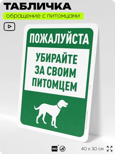 Табличка "Убирайте за своим питомцем" на дверь и забор, для двора, дома, подъезда, 40х30 см, Silver Plane x Айдентика Технолоджи