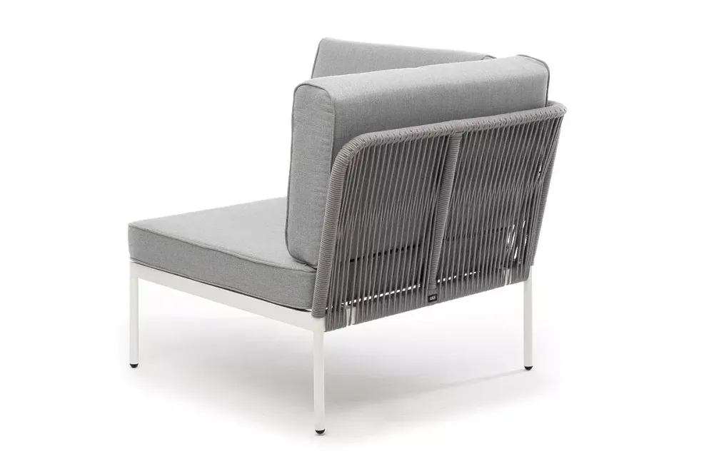 "Канны" угловой модуль плетеный из роупа, каркас алюминий светло-серый (RAL7035) шагрень, роуп серый круглый, ткань серая 017