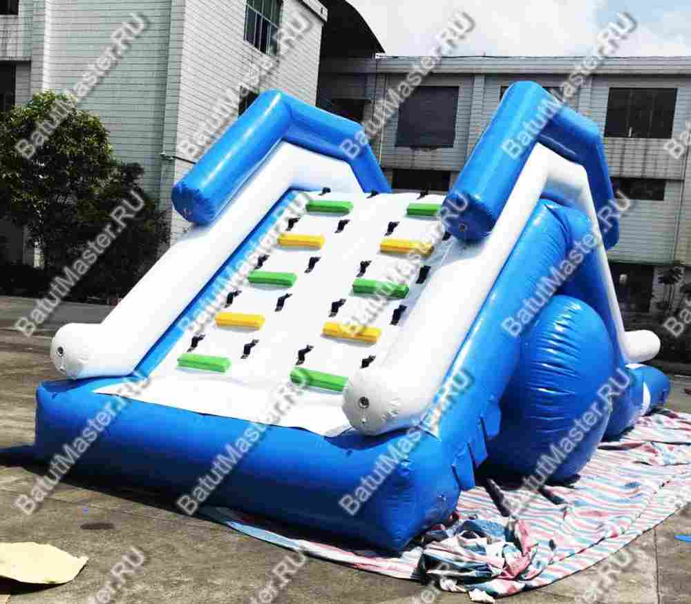 Надувная прямая водная горка с бассейном «Пляжный рай», 9*3*3 м, герметичная бело-синяя