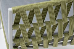 "Диего" кресло плетеное из роупа, каркас алюминий светло-серый (RAL7035) муар, роуп салатовый меланж круглый, ткань светло-серая