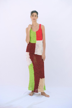 ZARA ТРИКОТАЖНАЯ ЮБКА МИДИ В СТИЛЕ COLOR BLOCK, РАЗНОЦВЕТНЫЙ