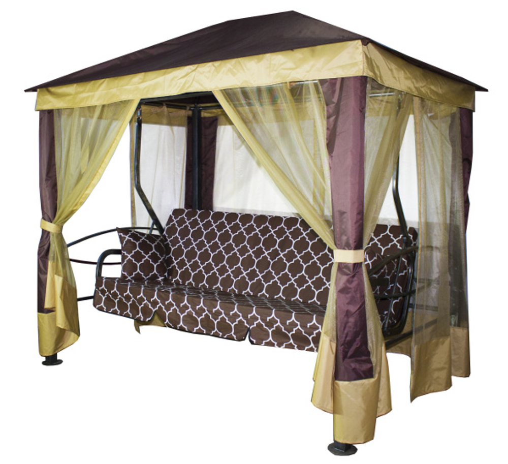 Качели-шатер 4-х местные Мебель Сад Монреаль Премиум (каркас коричневый, м/э коричневый рис.арабеска)2 уп.