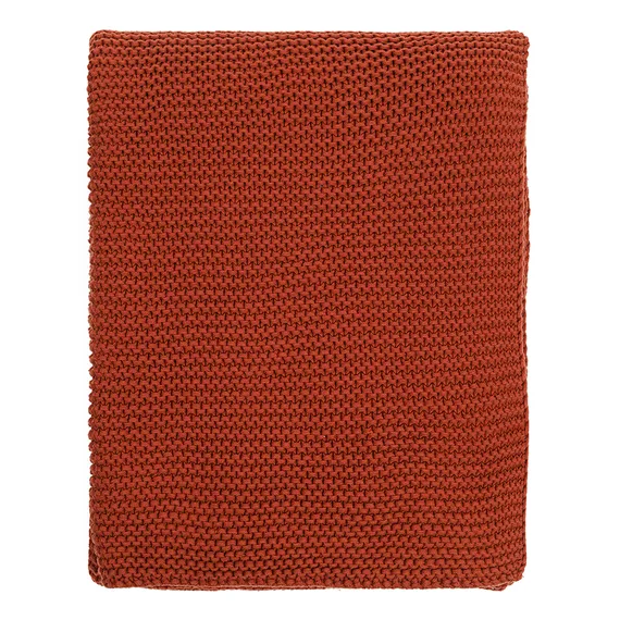 Плед из хлопка жемчужной вязки терракотового цвета из коллекции essential, 130х180 см