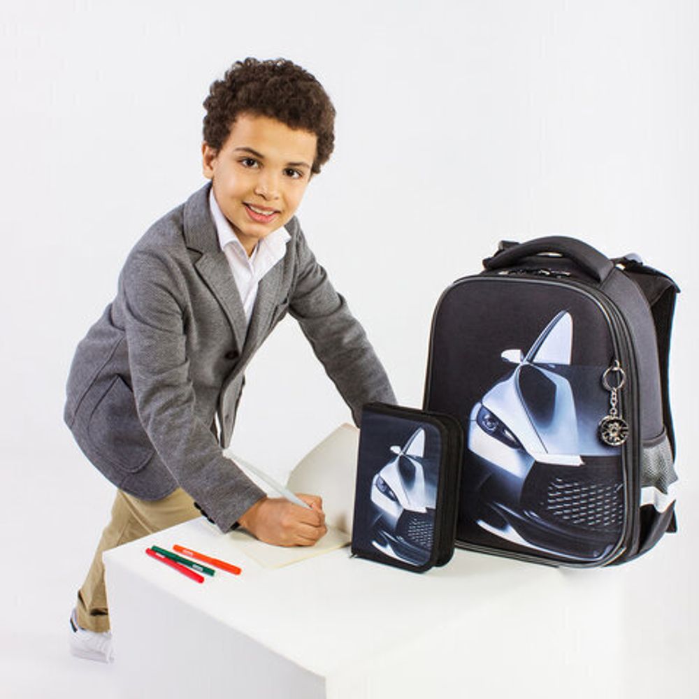 Пенал BRAUBERG с наполнением, 1 отделение, 1 откидная планка, 24 предмета, полиэстер, 21х14 см, "Fast car", 270724