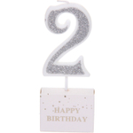 Свеча для торта Цифра Иллюзия «2» 9.5 см, серебро
