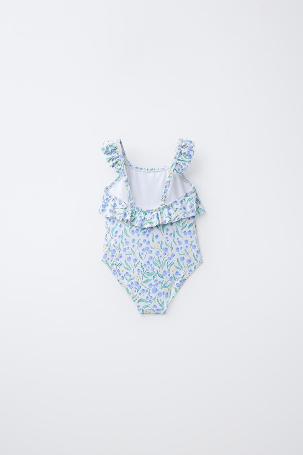 ZARA КУПАЛЬНИК С ВОЛАНАМИ И ПРИНТОМ В ВИДЕ ЛИСТЬЕВ, СИНИЙ