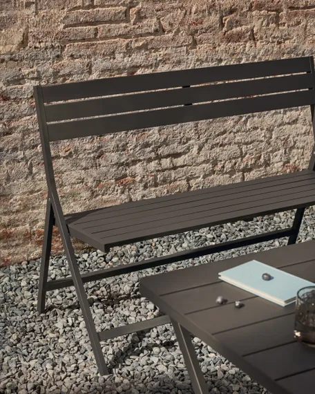 Складная уличная скамейка Torreta из алюминия с черной отделкой