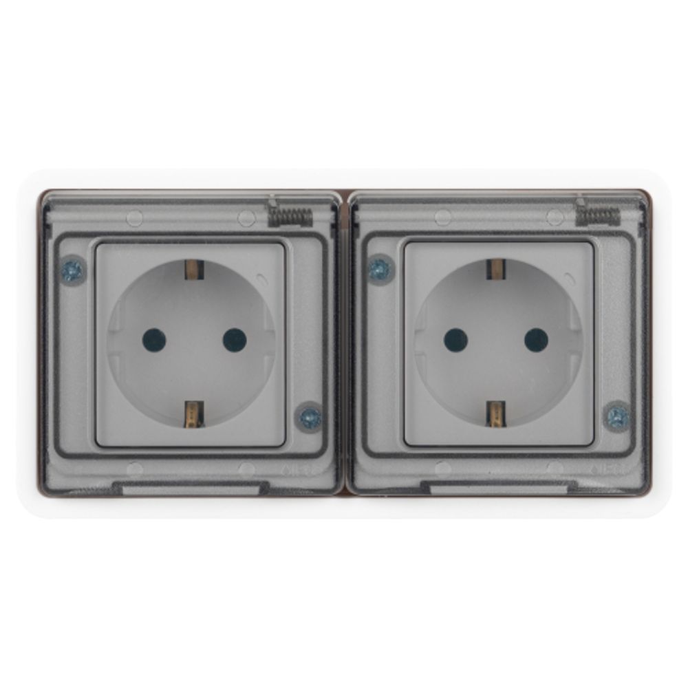 Розетка ЭРА Эксперт 11-2523-01 двойная с заземлением с крышкой 2х2P+E горизонт. IP55 16A-250В СУ белый