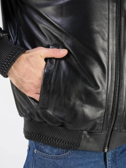 Куртка пуховик из натуральной кожи утепленная короткая