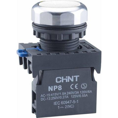 Кнопка управления NP8-02BND/1 подсвет. самовозв. AC110-230В(LED) 2НЗ IP65 (R) бел. CHINT 667590
