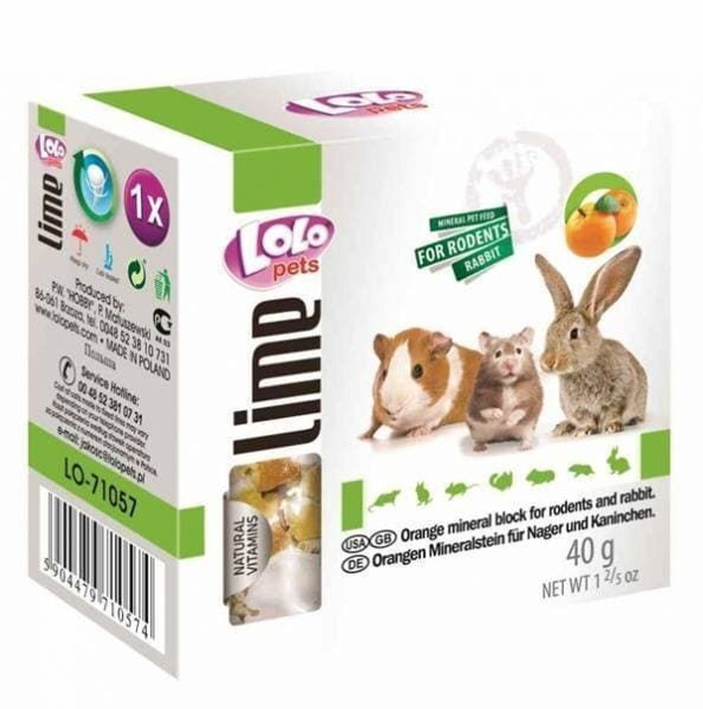 LoLo PETS Минеральный камень для грызунов и кроликов с апельсином 40г
