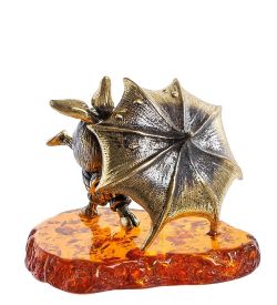 Народные промыслы AM- 520 Фигурка «Поросенок с зонтиком» (латунь, янтарь)