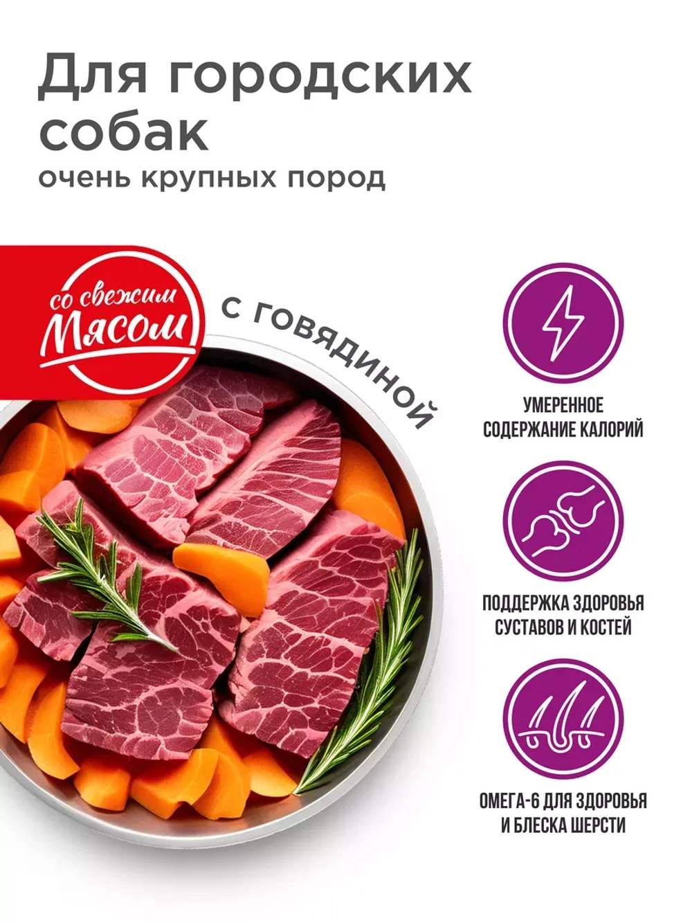 Корм для очень крупных, городских, говядина, 2,5 кг
