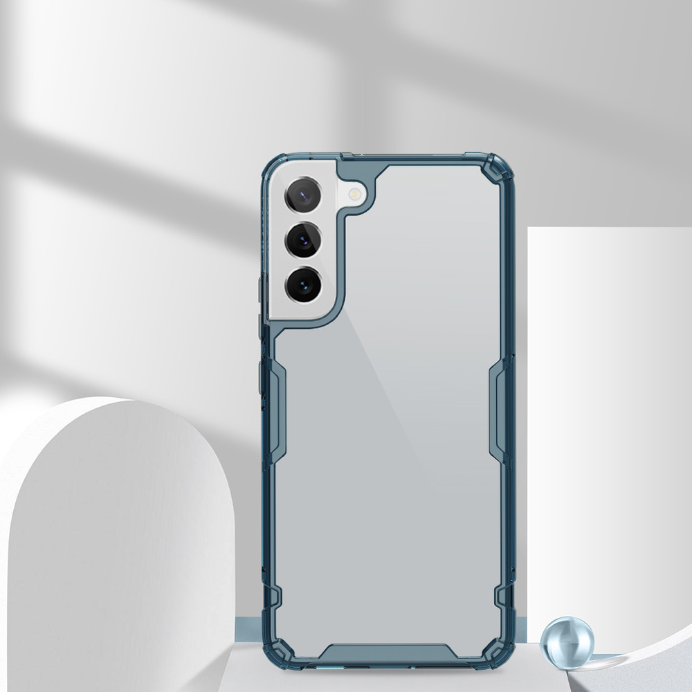 Прозрачный чехол с синими боковыми рамками от Nillkin для Samsung Galaxy S23+ Плюс, серия Nature TPU Pro Case