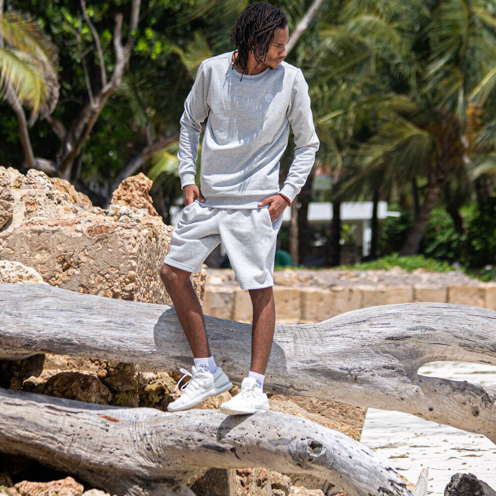 Мужская кофта теннисная BIDI BADU Chaka Basic Crew Sweatshirt Men - Lightgrey, White