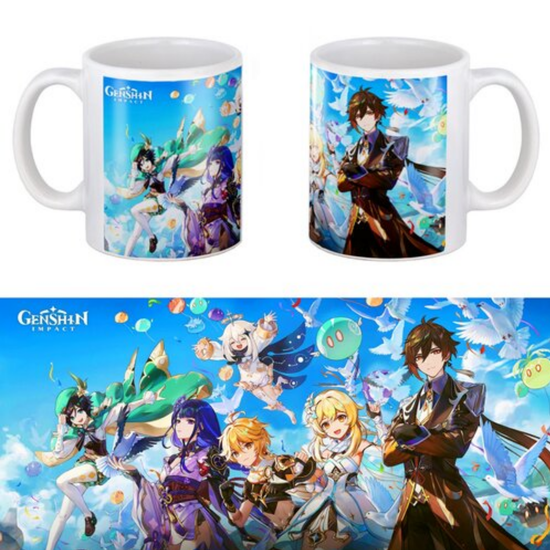 Кружка керамическая Геншин, Genshin, голуби, 330 мл