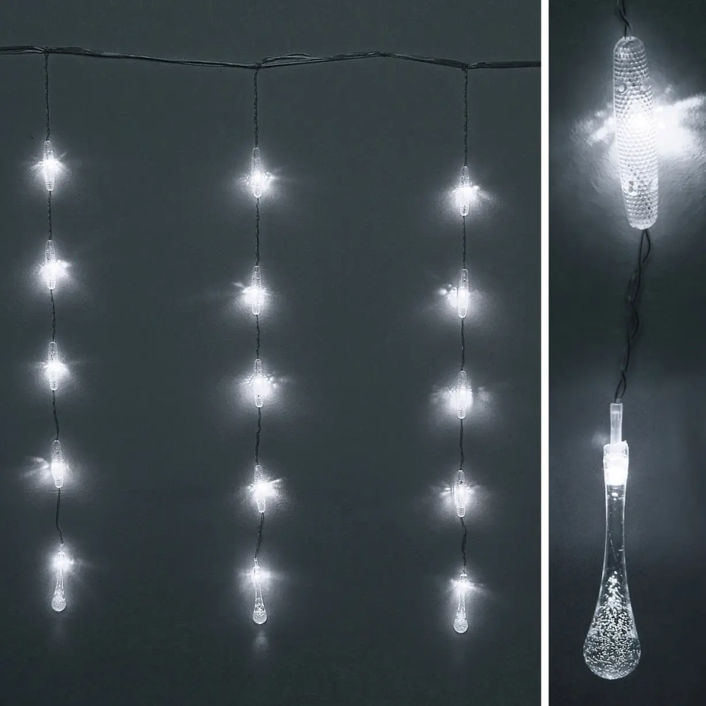 Гирлянда для дома БАХРОМА 2,0м*0,6м 50 ламп LED, с насадками Капля, Белый (возможность соединения)