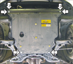 Защита картера Двигателя, КПП. 2 мм, Сталь. для Pontiac Vibe 2002-2008, Toyota Spacio 2002-2004, Toyota Matrix 2004-2007, Toyota Matrix 2001-2004 MOTODOR.04002