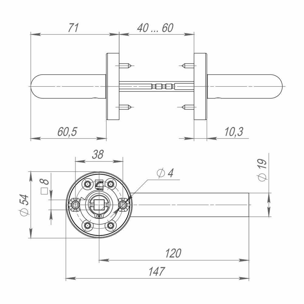 Ручка раздельная R.DSS201-0204/19 (DSS-0204/19) INOX 201