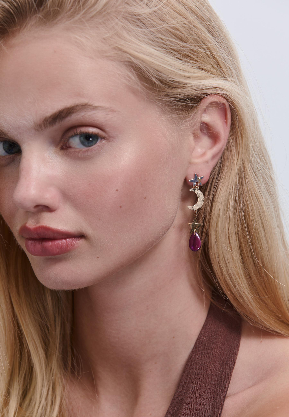 STRADIVARIUS Набор из 2 серег с подвесками из бисера и луны, золотой