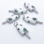 Подвеска Мороженое эскимо, цвет белый+зеленый+серебро, размер 25*9 мм, цена за 1 шт