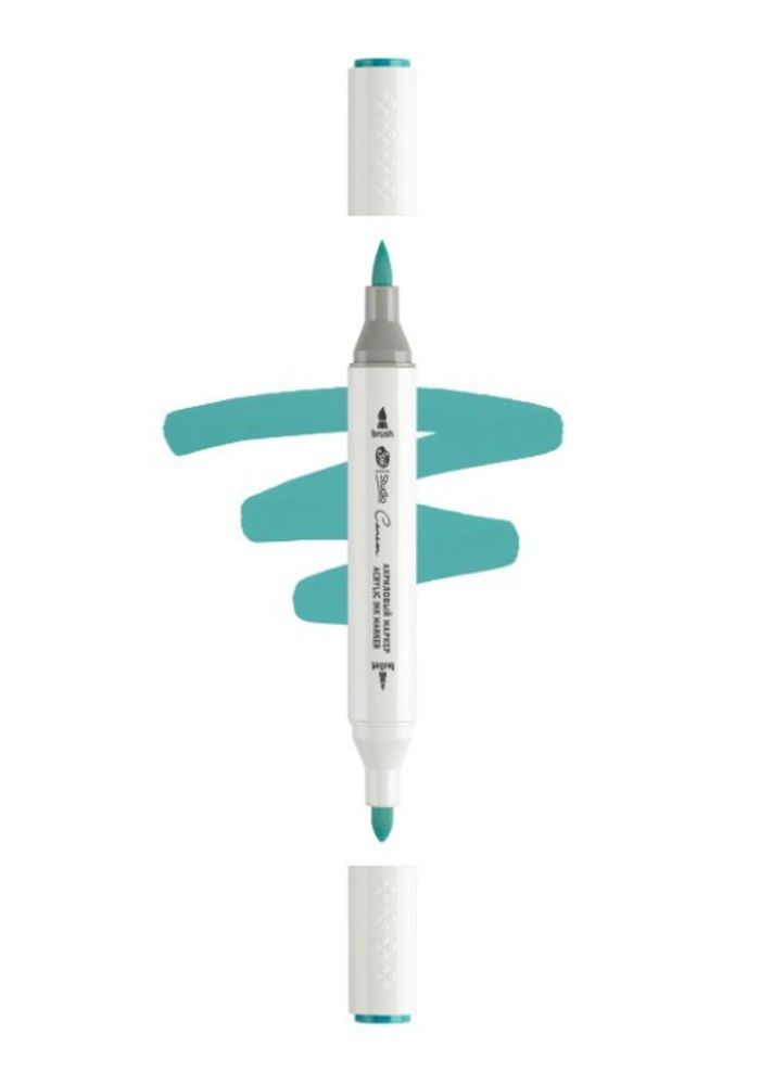 Маркер акриловый 2-х сторонний СОНЕТ кисть/пулевид. зелёный кобальтовый