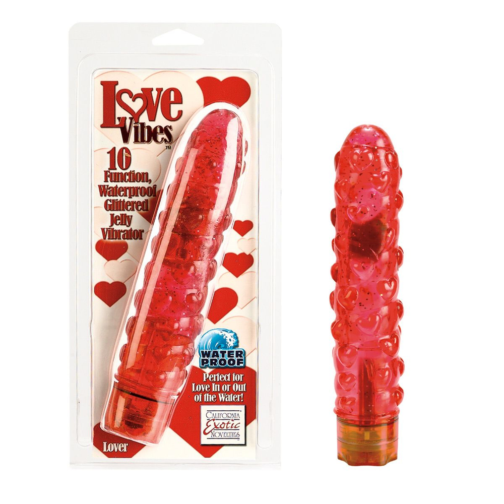 Вибромассажер Love Vibes с сердечками - 18 см. (Цвет: красный)