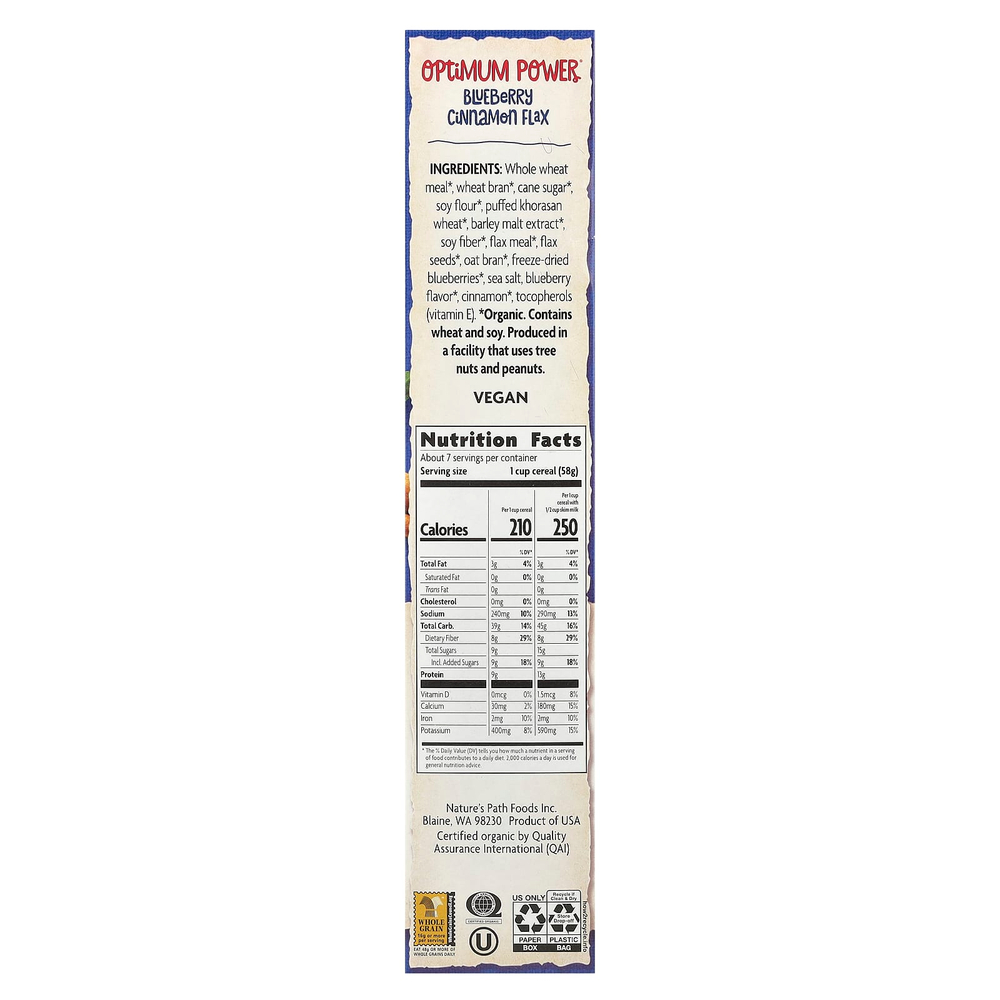 Nature's Path, органические хлопья Optimum Power®, голубика и корица, 400 г (14 унций)