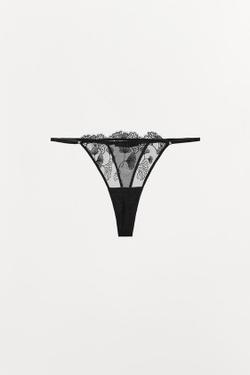 ZARA КРУЖЕВНЫЕ ТРУСЫ ТАНГА, ЧЕРНЫЙ