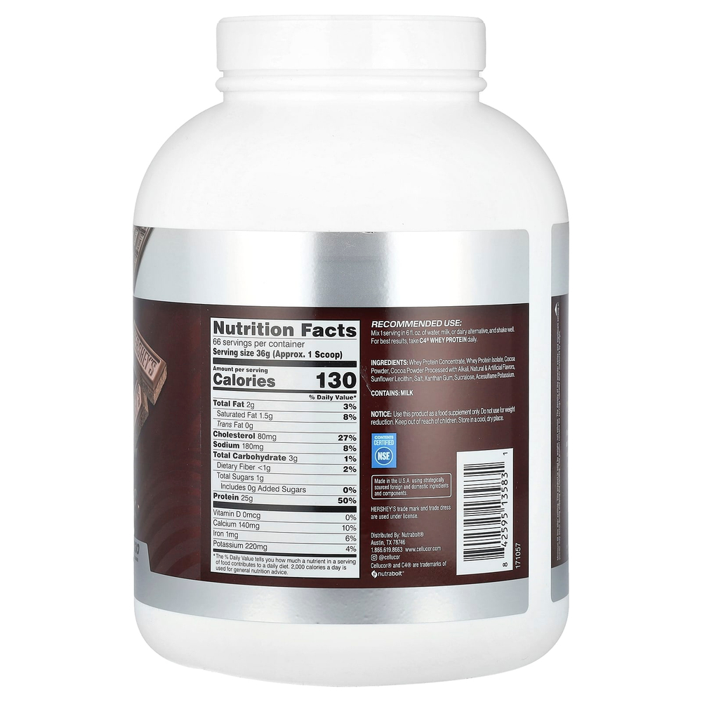 C4 / Cellucor, C4® Whey Protein, молочный шоколад Hershey, 2,38 кг (5,24 фунта)