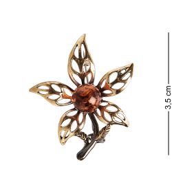 AM-1998 Брошь «Лилия» (латунь, янтарь)