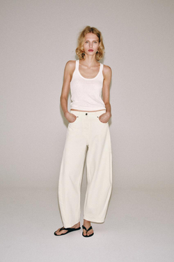 ZARA ДЖИНСЫ BALLOON СО СРЕДНЕЙ ПОСАДКОЙ — ZW COLLECTION, ЖЕЛТОВАТО-БЕЛЫЙ