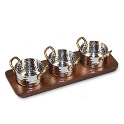 Кастрюля для подачи 7,6 см сет 3 шт. на дерев. подст. h4 см 200 мл Dents нерж. P.L. Proff Cuisine