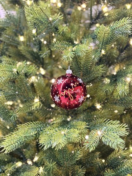 Стеклянный шар С Новым годом 80 мм., красный, стекло, Ёлочка (С89/1)