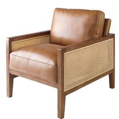 Кресло Angel Cerda 5113 из коричневой кожи и ротанга