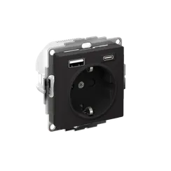 Розетка AtlasDesign 16А с 2-мя заряд. устройствами USB тип A+C 5В/2.4А 2х5В/1.2А механизм карбон SE ATN001032