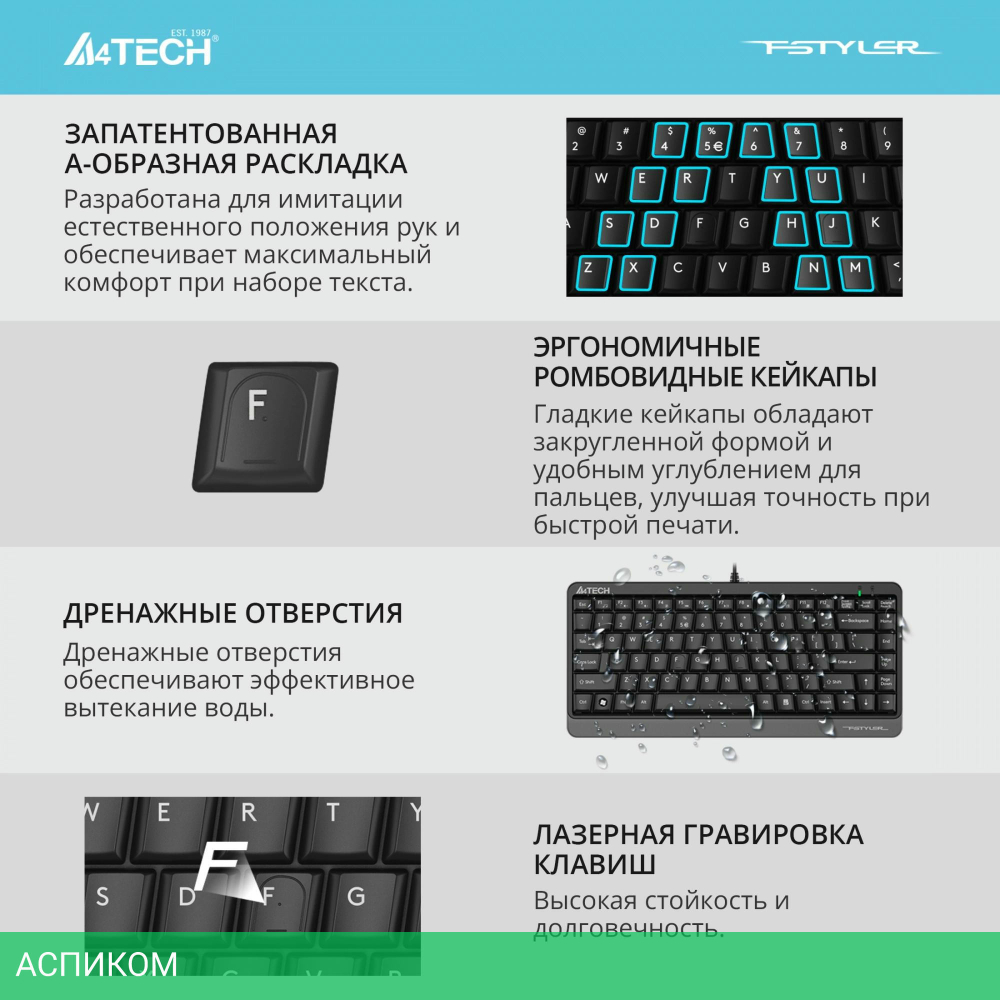 Клавиатура A4Tech Fstyler черный/серый (FKS11)