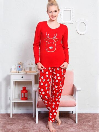Уютный комплект с оленями (Размер: S) (Цвет: красный)